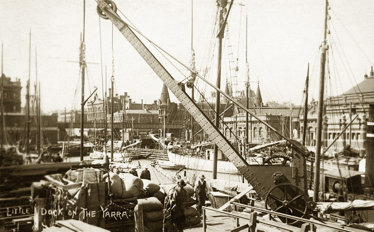 Yarra River - Busy Harbour Scene, Docklands VIC Australia 1900s