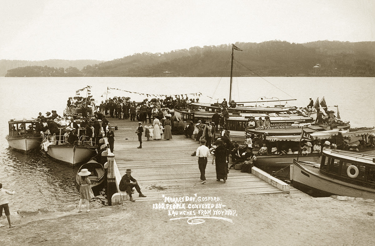 Market Day - 1300 People Conveyed By Launches From Woy Woy, Gosford NSW Australia 1910s
