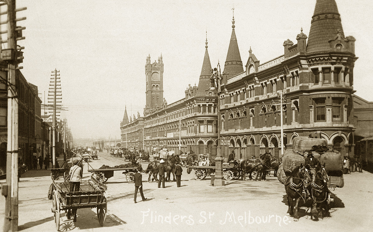 Flinders Street - Before Railway Station, Melbourne VIC Australia 1890s