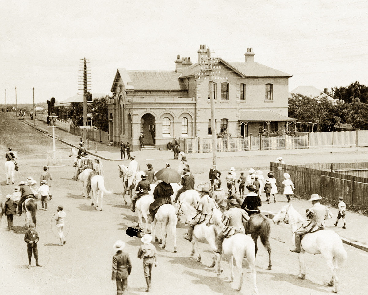 Post Office And Procession On Macquarie Street, Liverpool NSW Australia 1910s