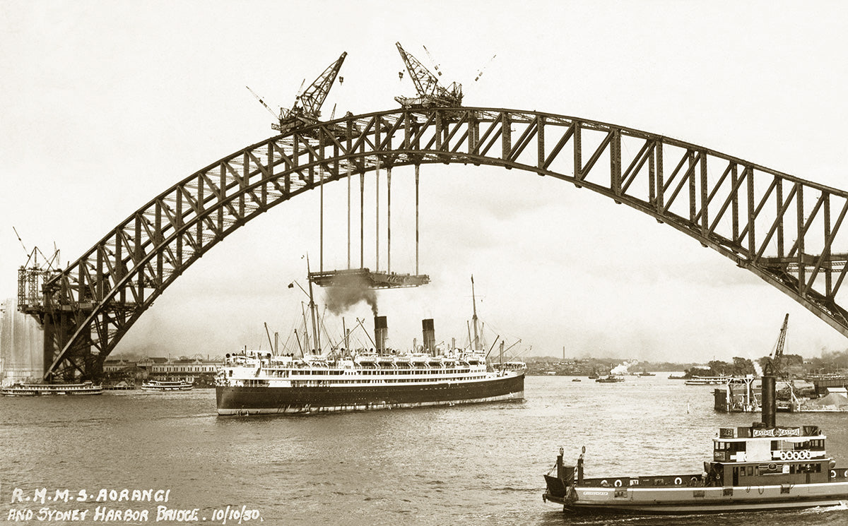 RMS Aorangi Passing Under Sydney Harbour Bridge And Punt, Sydney NSW Australia 1930