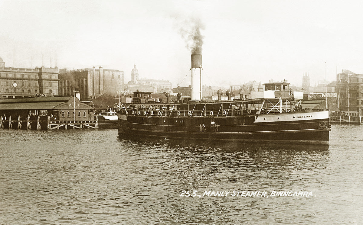 Manly Steamer Binncarra Leaving Circular Quay, Sydney NSW Australia c.1905