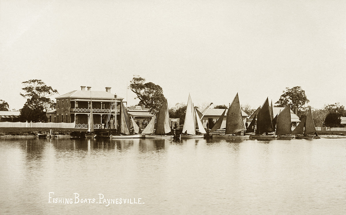 Fishing Boats And Paynesville Hotel, Paynesville VIC Australia c.1907