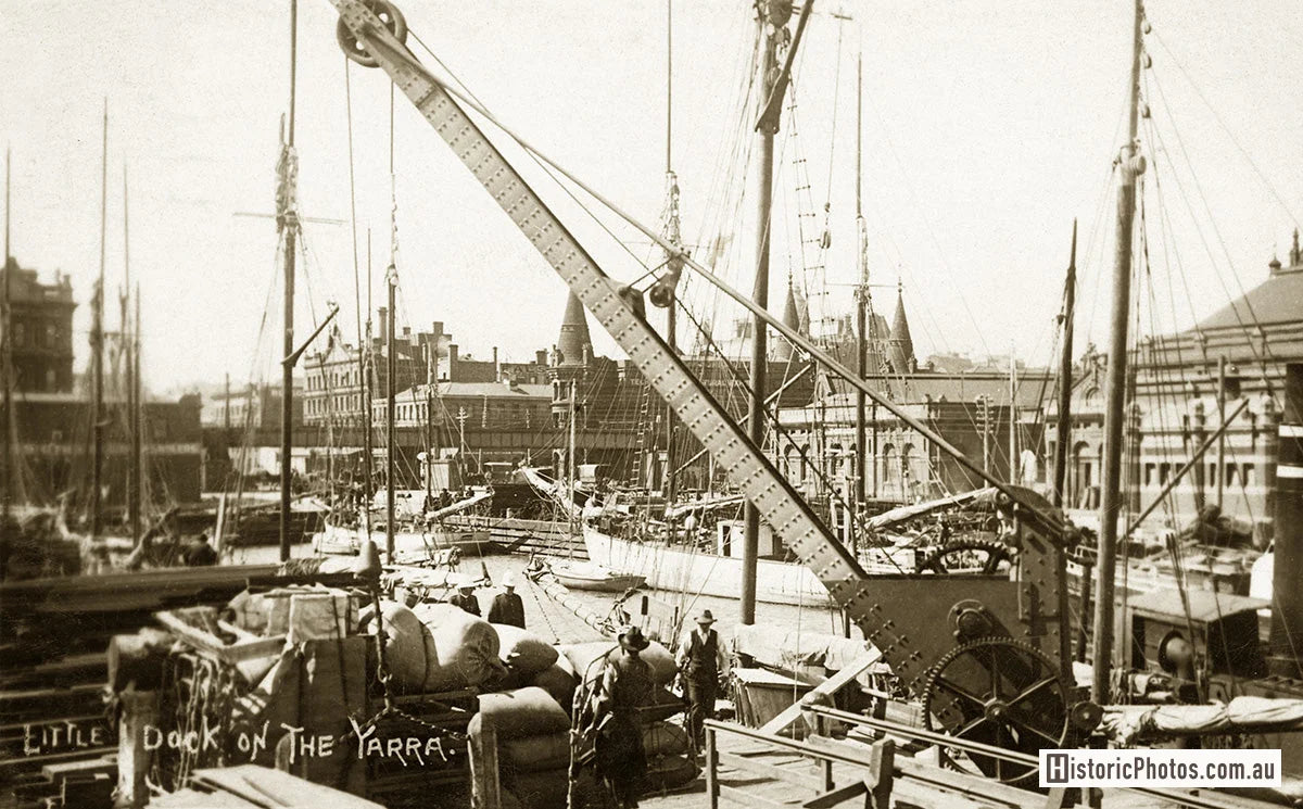 Yarra River - Busy Harbour Scene, Docklands VIC Australia 1900s