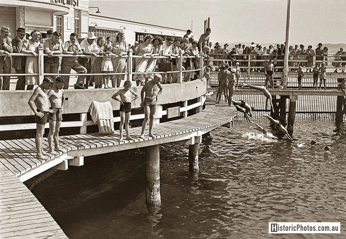 Kids Diving For Pennys Off The Ferry Wharf, Manly NSW Australia 1950s