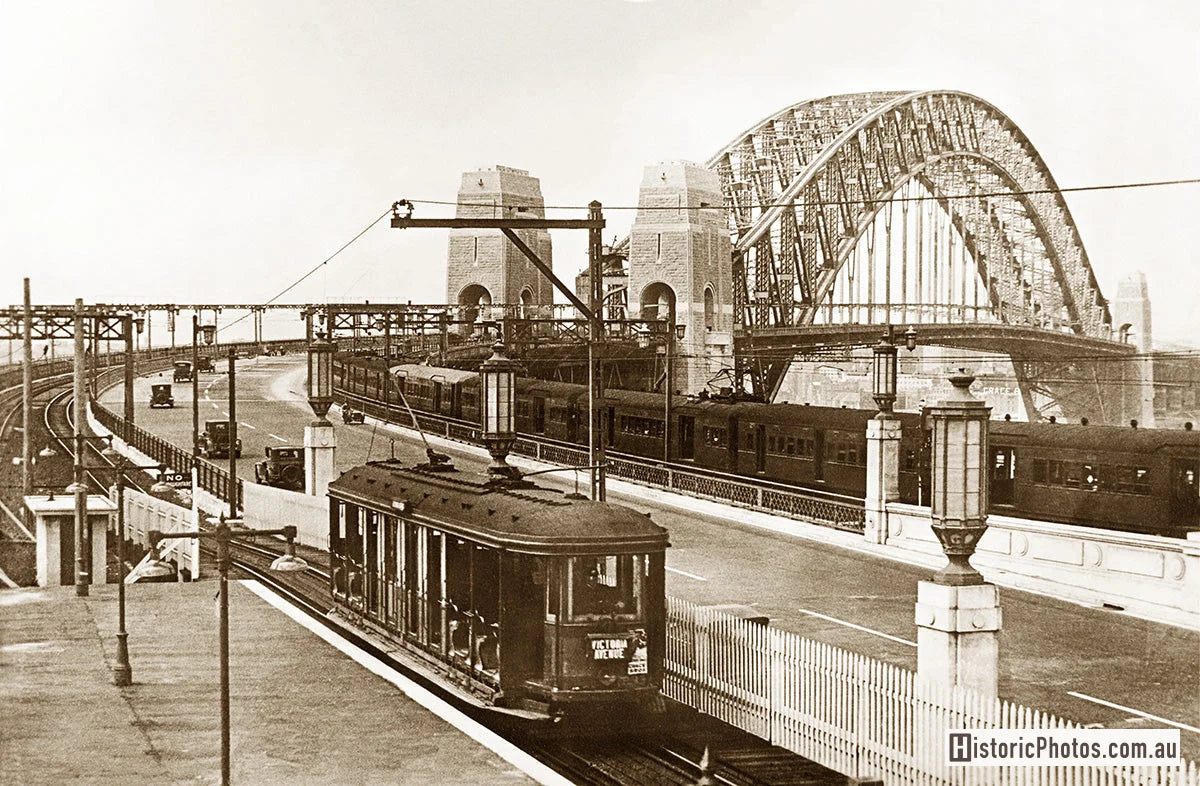 Sydney Harbour Bridge With Tram, Sydney NSW Australia c.1938