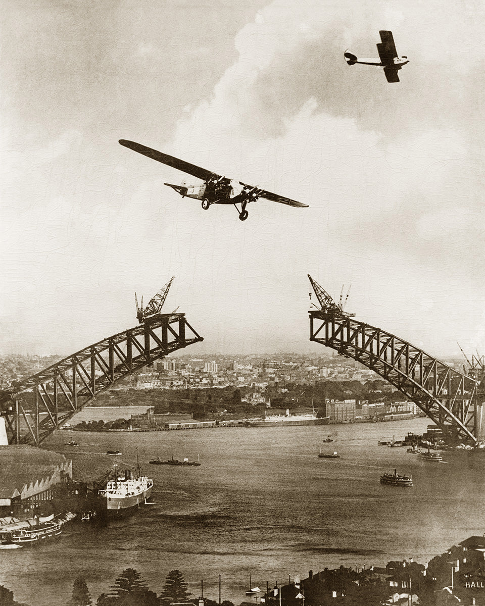 Kingsford Smith In His Southern Cross - Flying Over Sydney Harbour Bridge, Sydney NSW Australia 1930