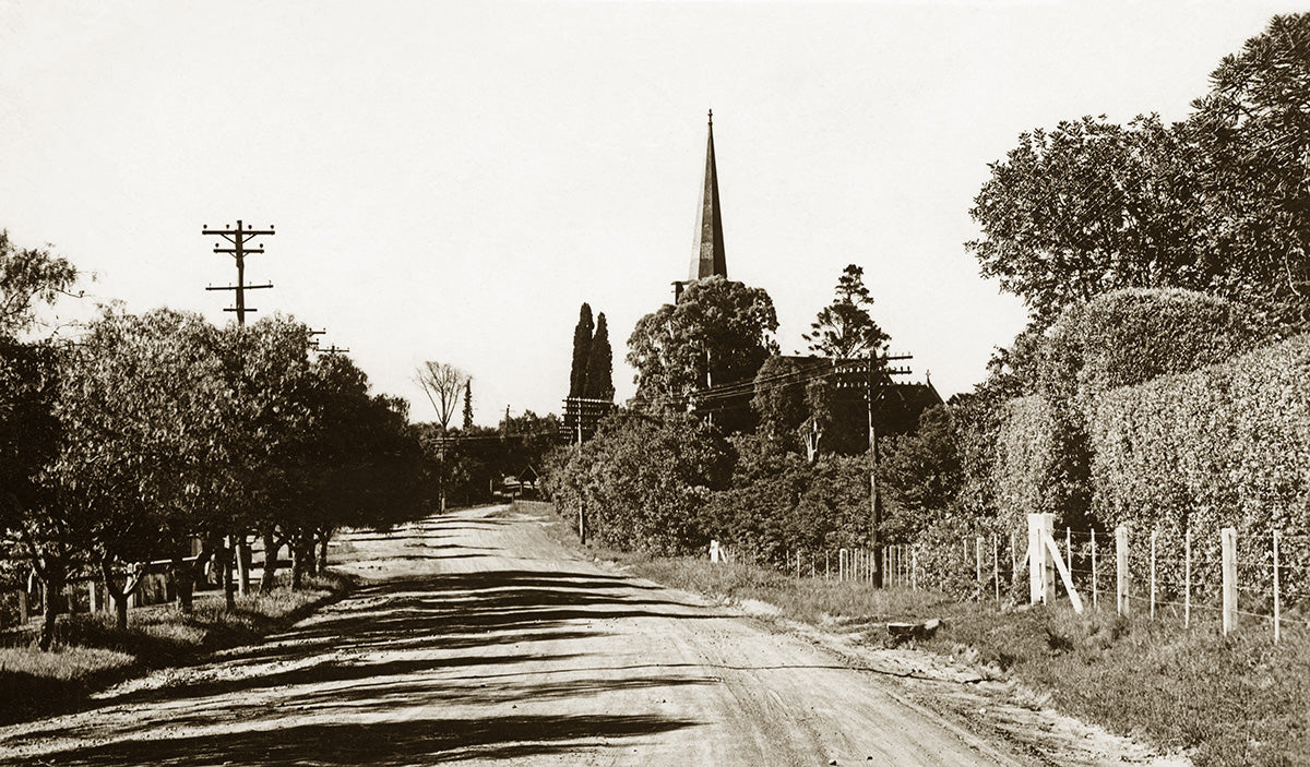 Menangle Road And St. Johns Church Of England, Camden NSW Australia 1920s