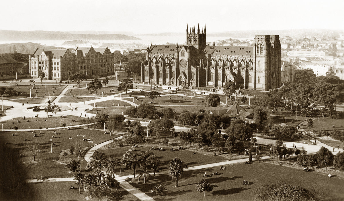 Hyde Park And St. Marys Cathedral, Sydney NSW Australia 1930s