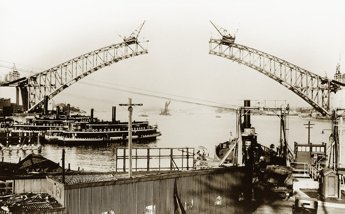 Sydney Harbour Bridge Under Construction From McMahons Point, Sydney NSW Australia 1929
