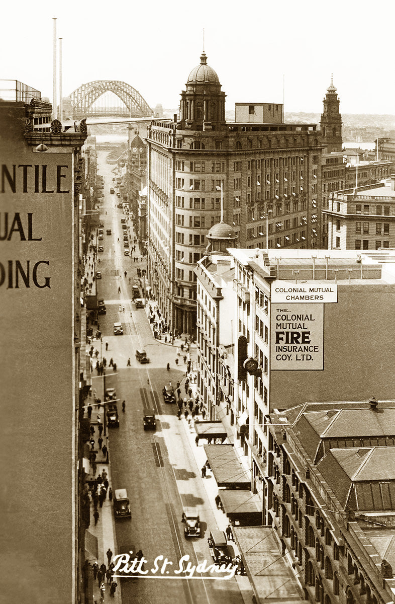Pitt Street Looking Towards Harbour Bridge, Sydney NSW Australia 1930s