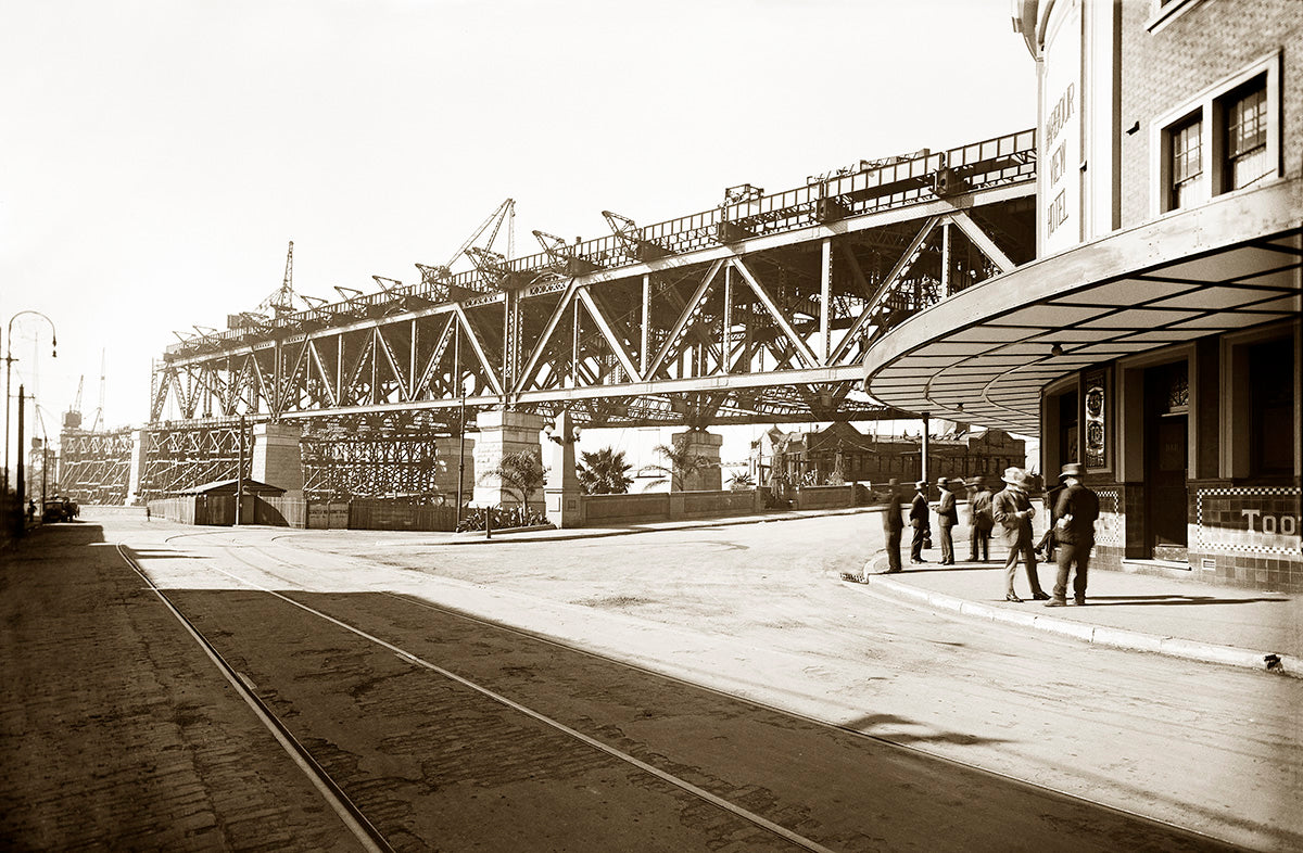 Sydney Harbour Bridge Construction And Harbour View Hotel, Dawes Point NSW Australia 1920s
