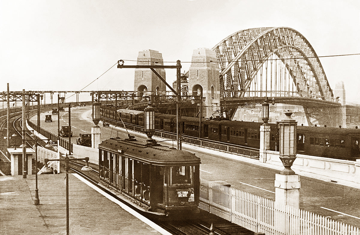 Sydney Harbour Bridge With Tram, Sydney NSW Australia c.1938