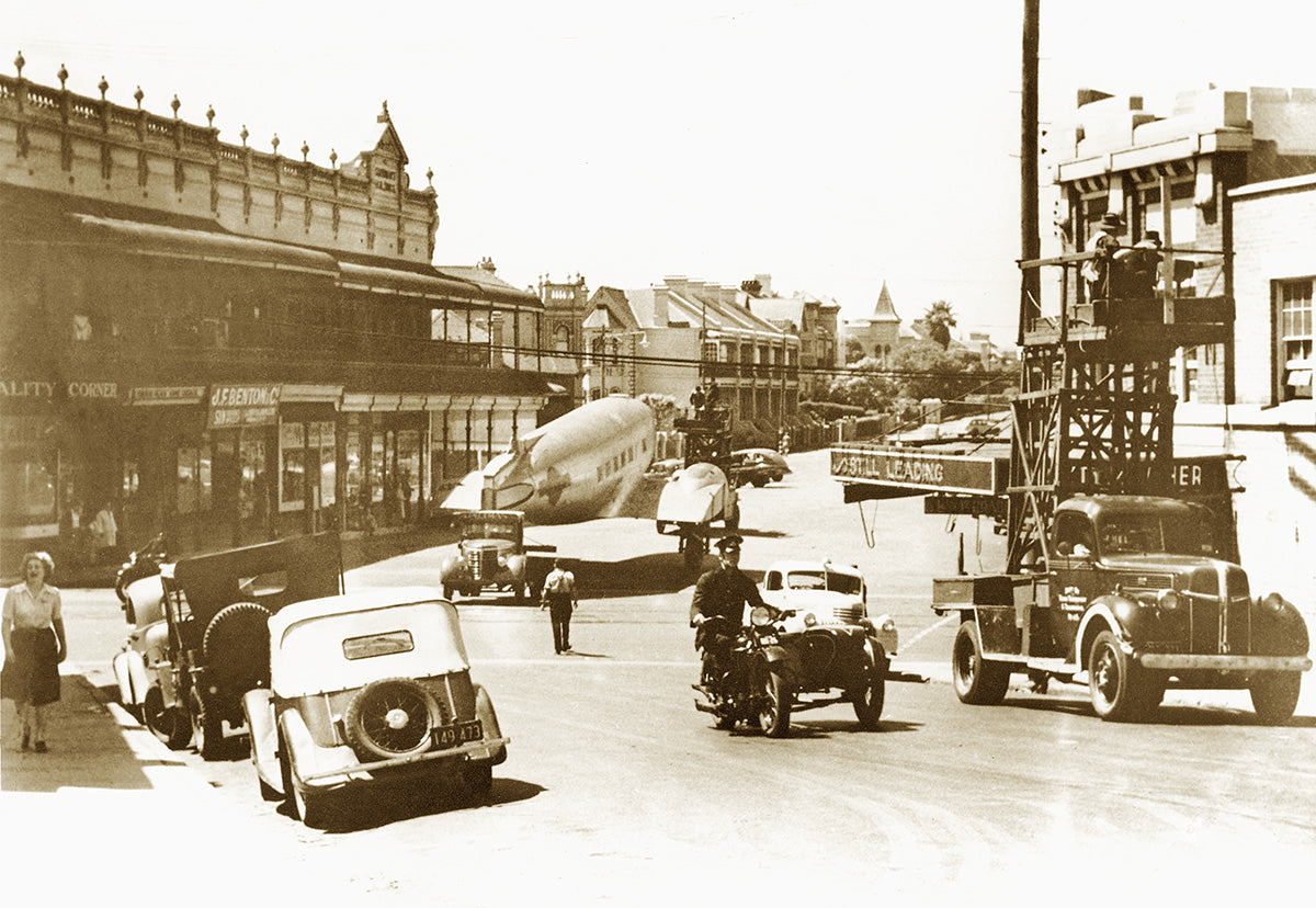 A DC3 Plane Towed On The Corner Of Johnston Street And Parramatta Road, Annandale NSW Australia 1942